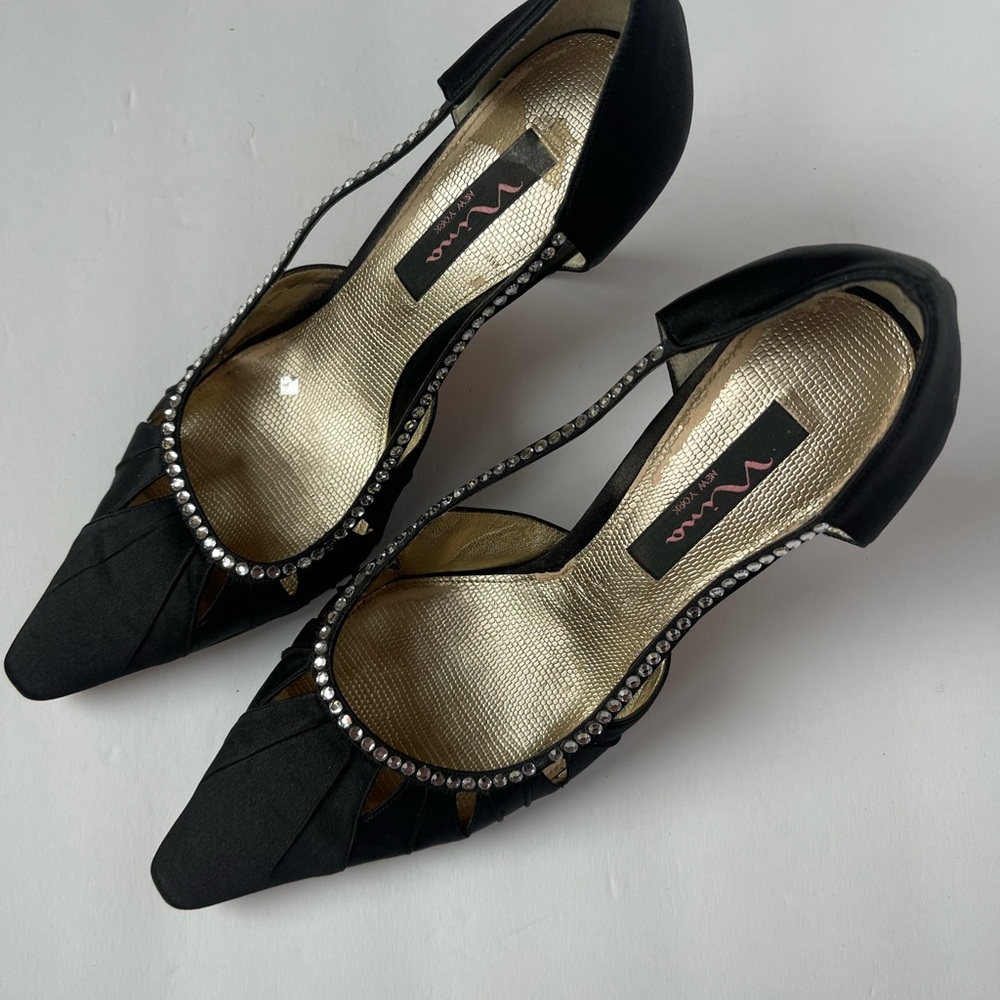 NINA of New York Black Satin Cutout with  Sequin/Glitzy Trim- 3.5”Heels -Sz 9
